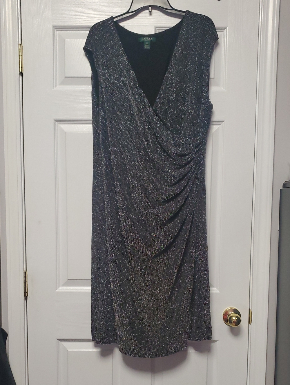 Lauren Ralph Lauren Black Shimmer Draped Midi Dress